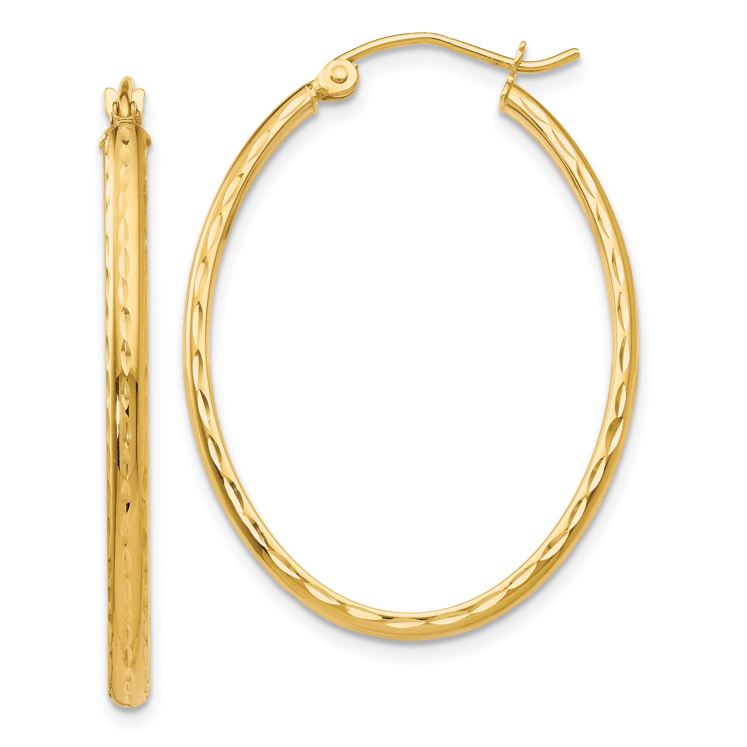 10k Lightweight Diamond-cut Oval Hoop Earrings