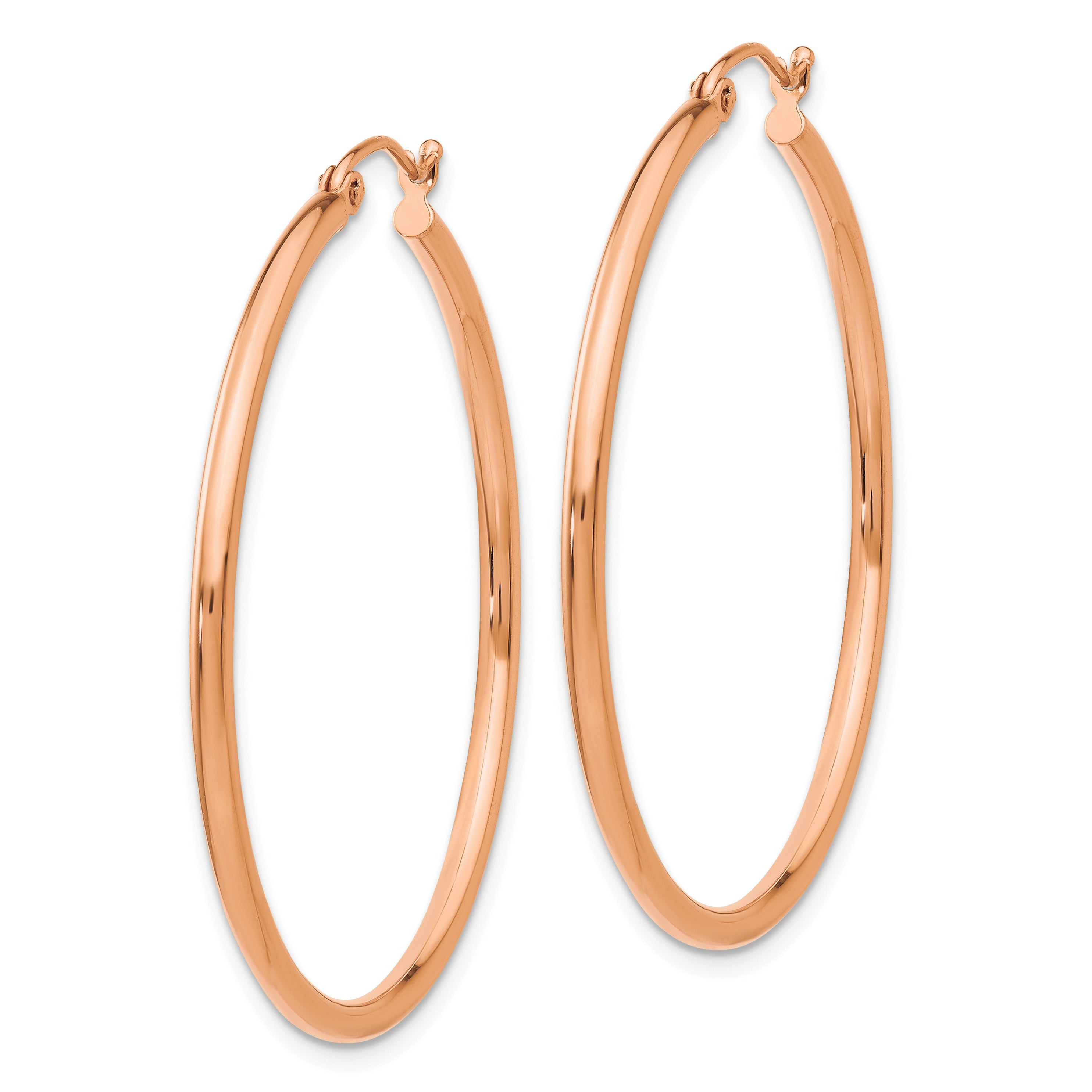 10k Rose Gold Polished 2mm Lightweight Tube Hoop Earrings Secondary image
