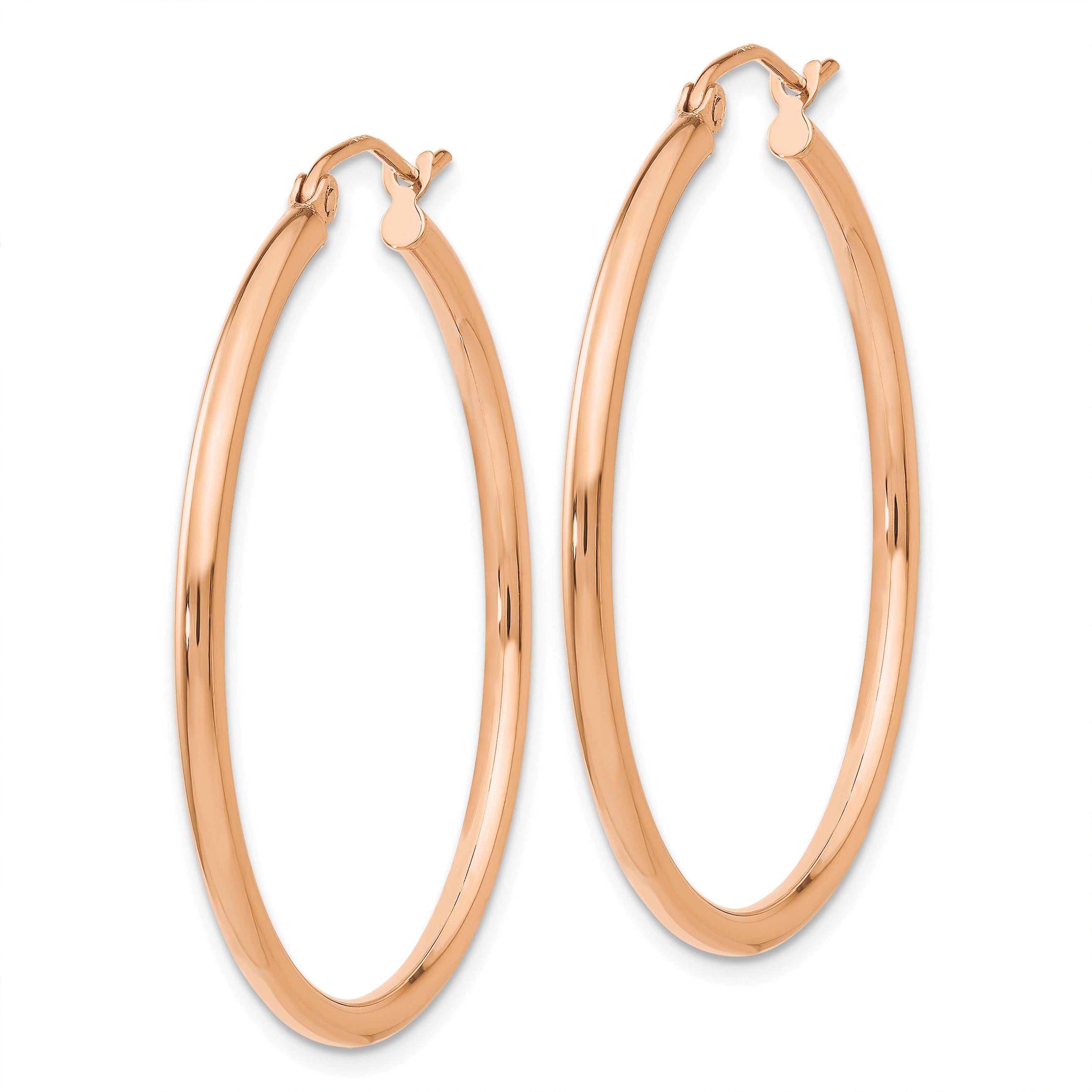 10k Rose Gold Polished 2mm Lightweight Tube Hoop Earrings Secondary image
