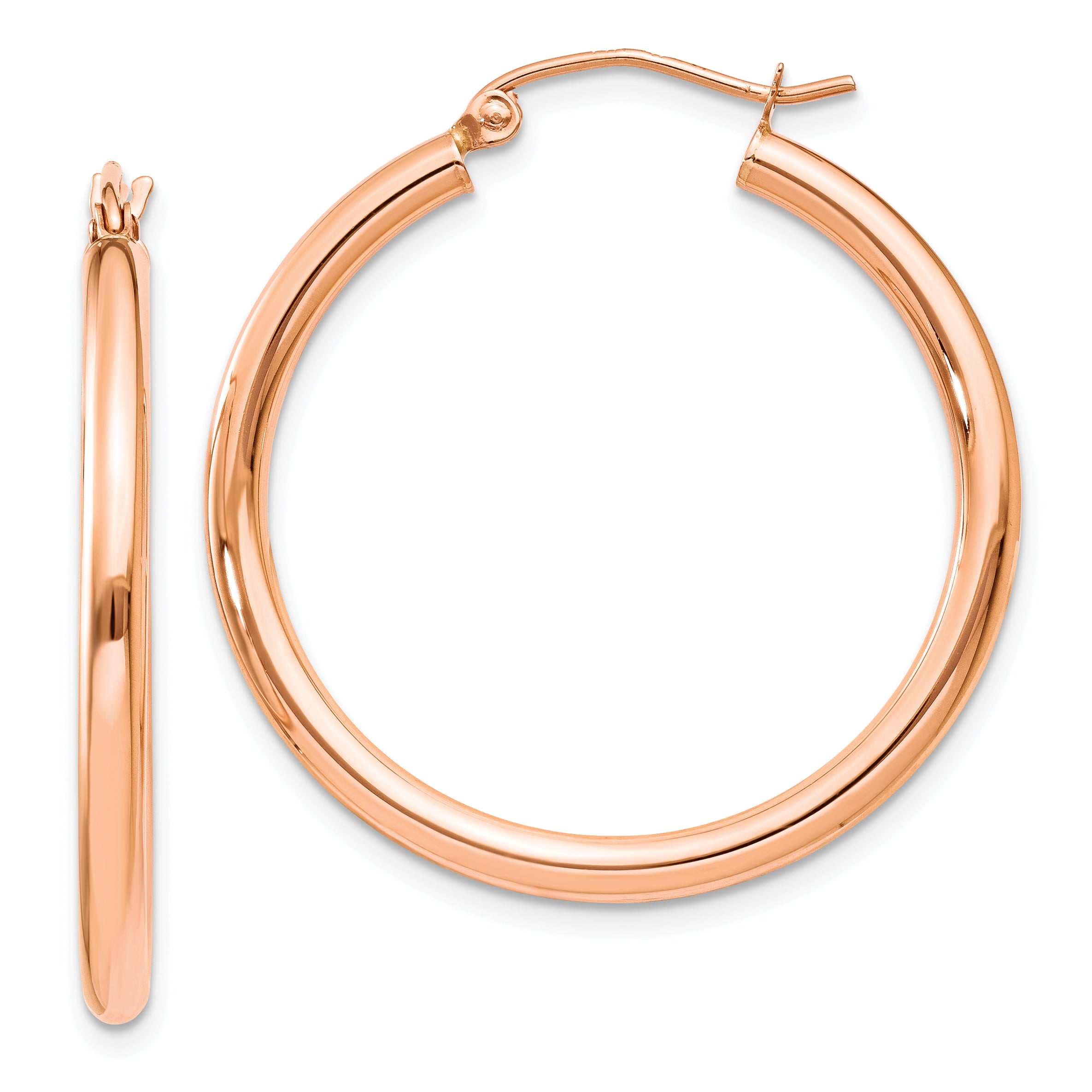 10k Rose Gold Polished 2.5mm Lightweight Tube Hoop Earrings Main image