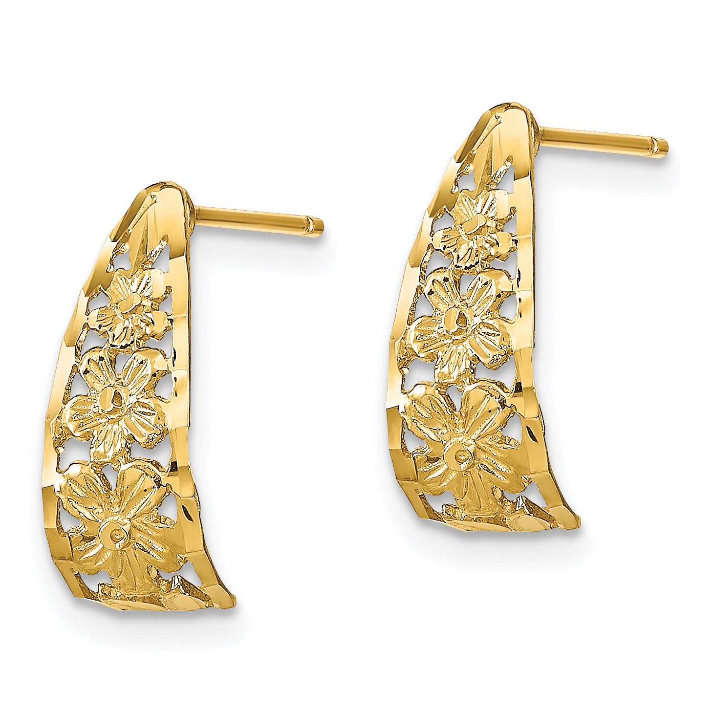 10K D/C Flower J-Hoop Post Earrings Secondary image