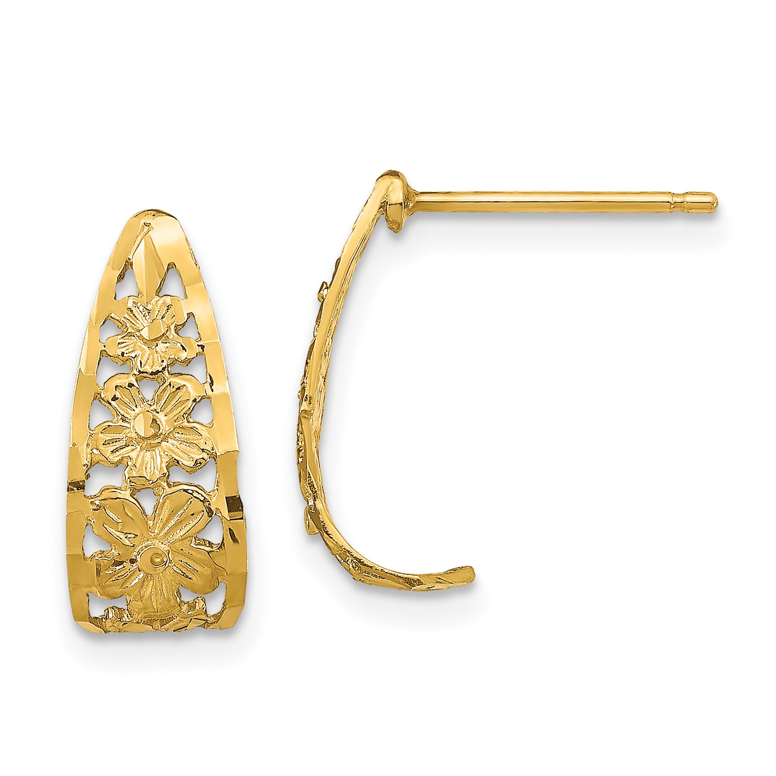 10K D/C Flower J-Hoop Post Earrings Main image