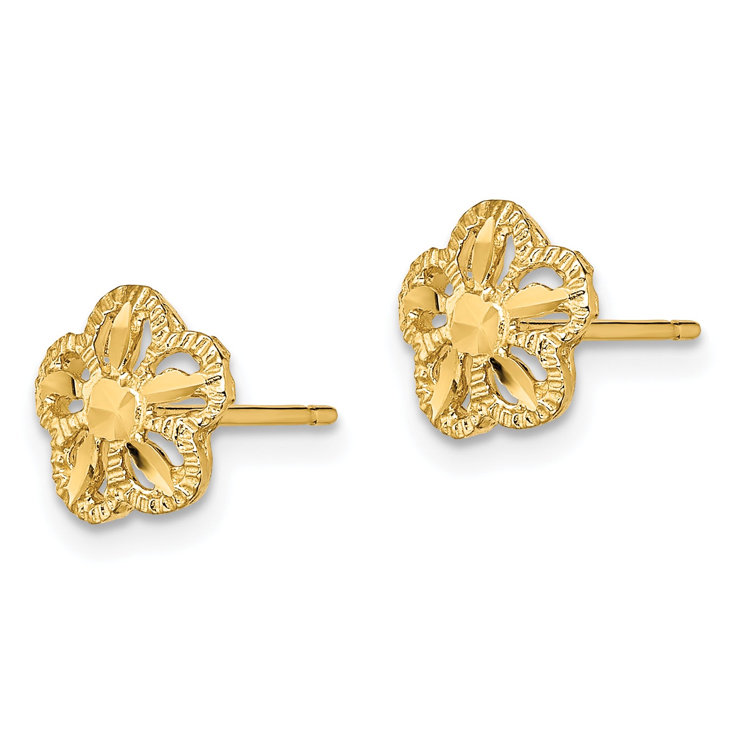 10K Diamond-cut Flower Post Earrings Secondary image