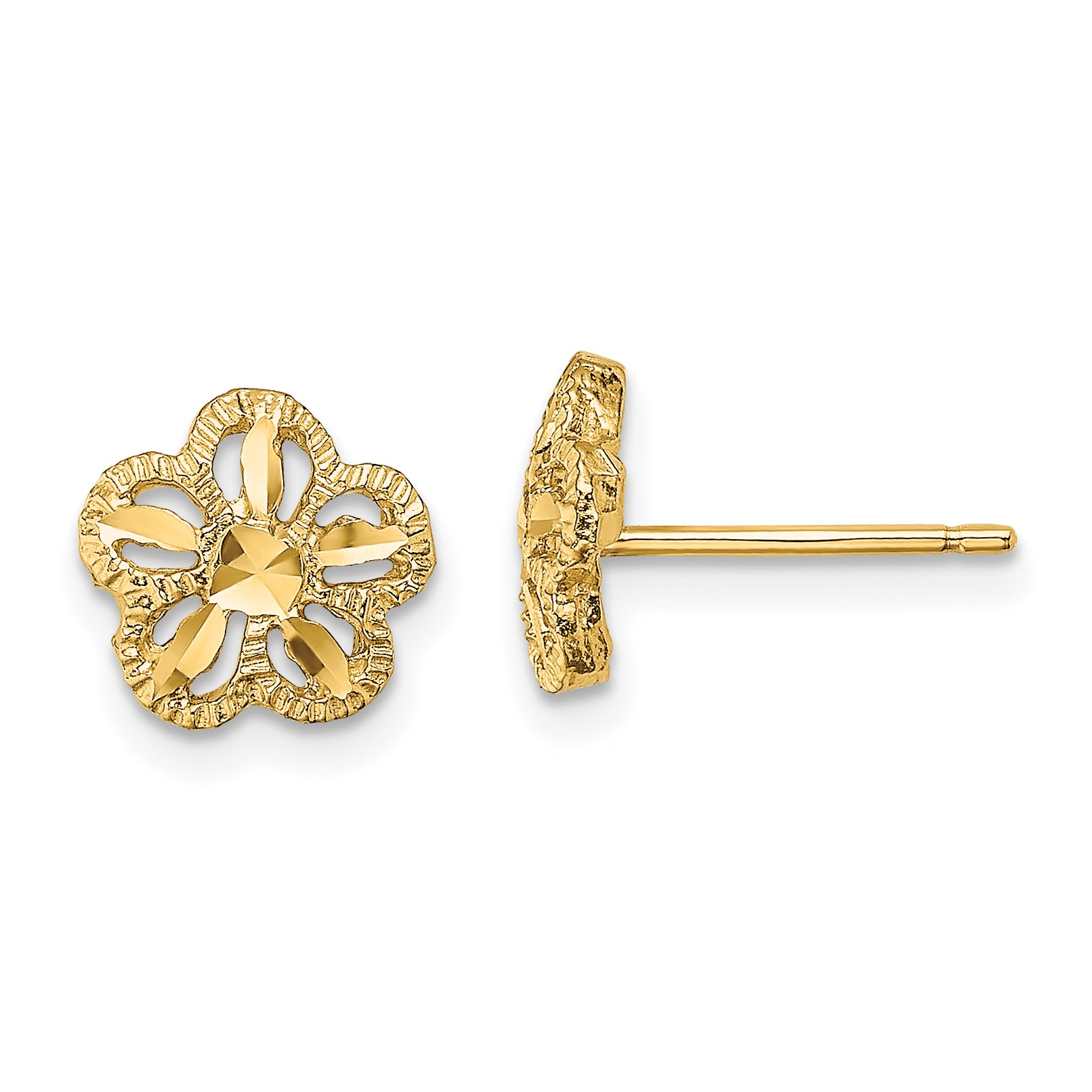 10K Diamond-cut Flower Post Earrings Main image