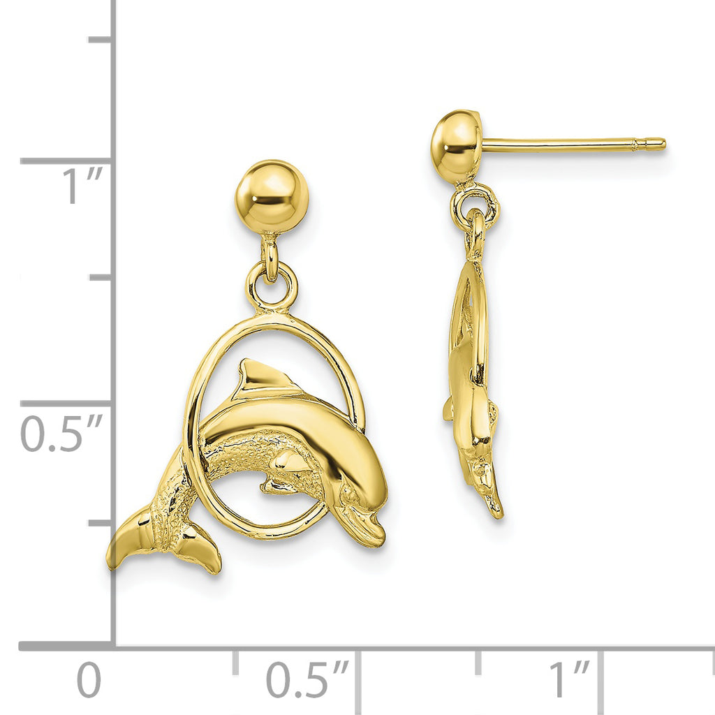 10K Polished Dolphin Jumping Through Hoop Earrings