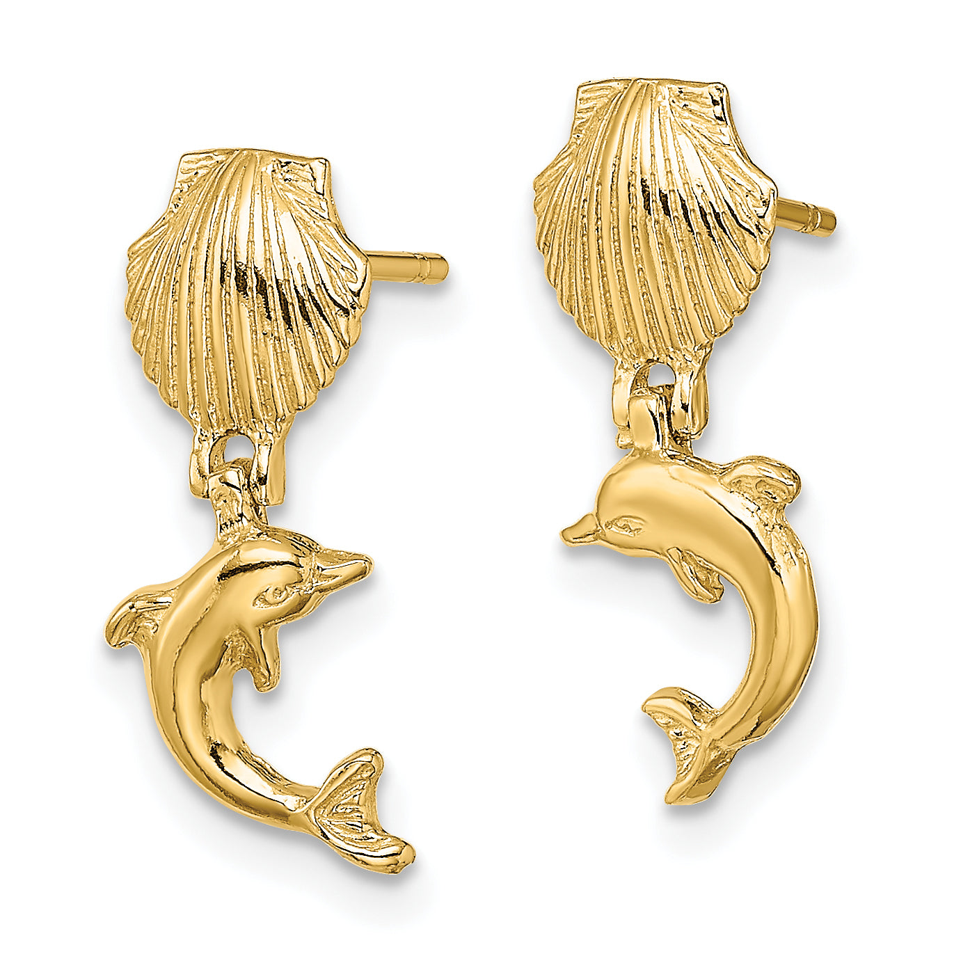 10k Dolphin Dangle From Mini Scallop Earrings Secondary image