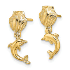 10k Dolphin Dangle From Mini Scallop Earrings
