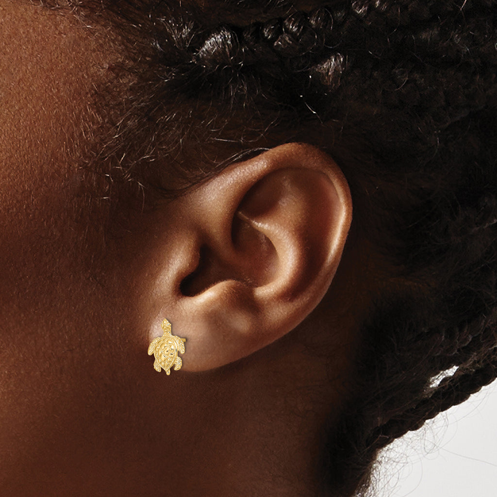 10K 2-D  Textured Sea Turtle Post Earrings