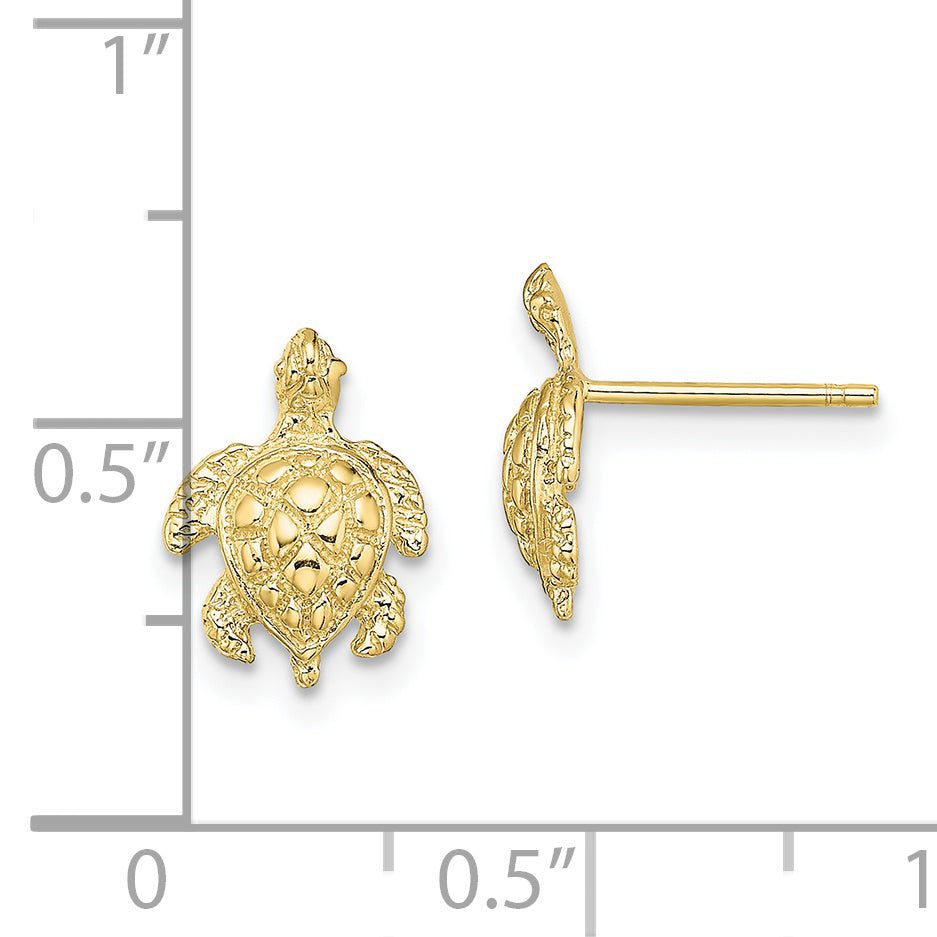 10K 2-D  Textured Sea Turtle Post Earrings