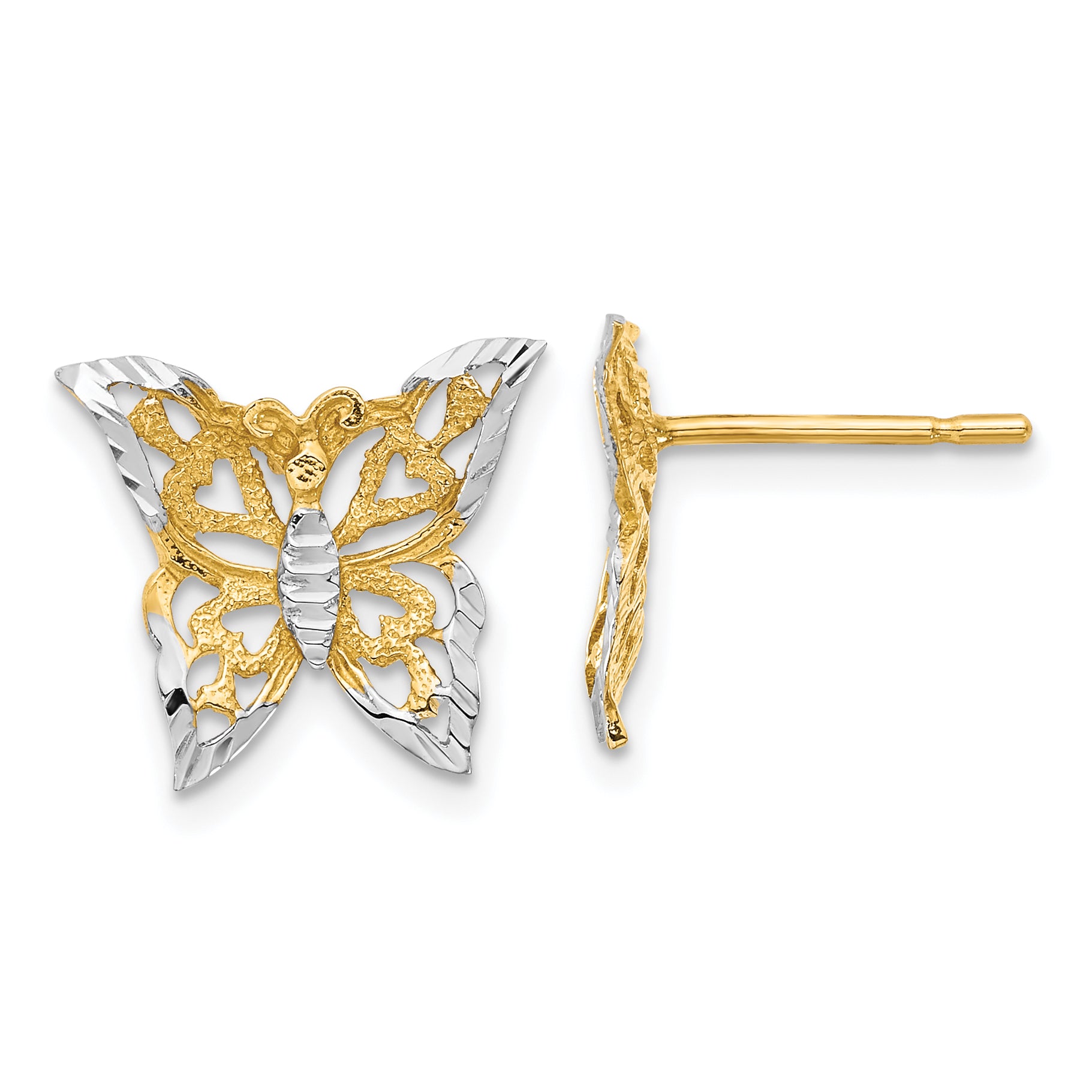10k w/Rhodium Butterfly Post Earrings Main image