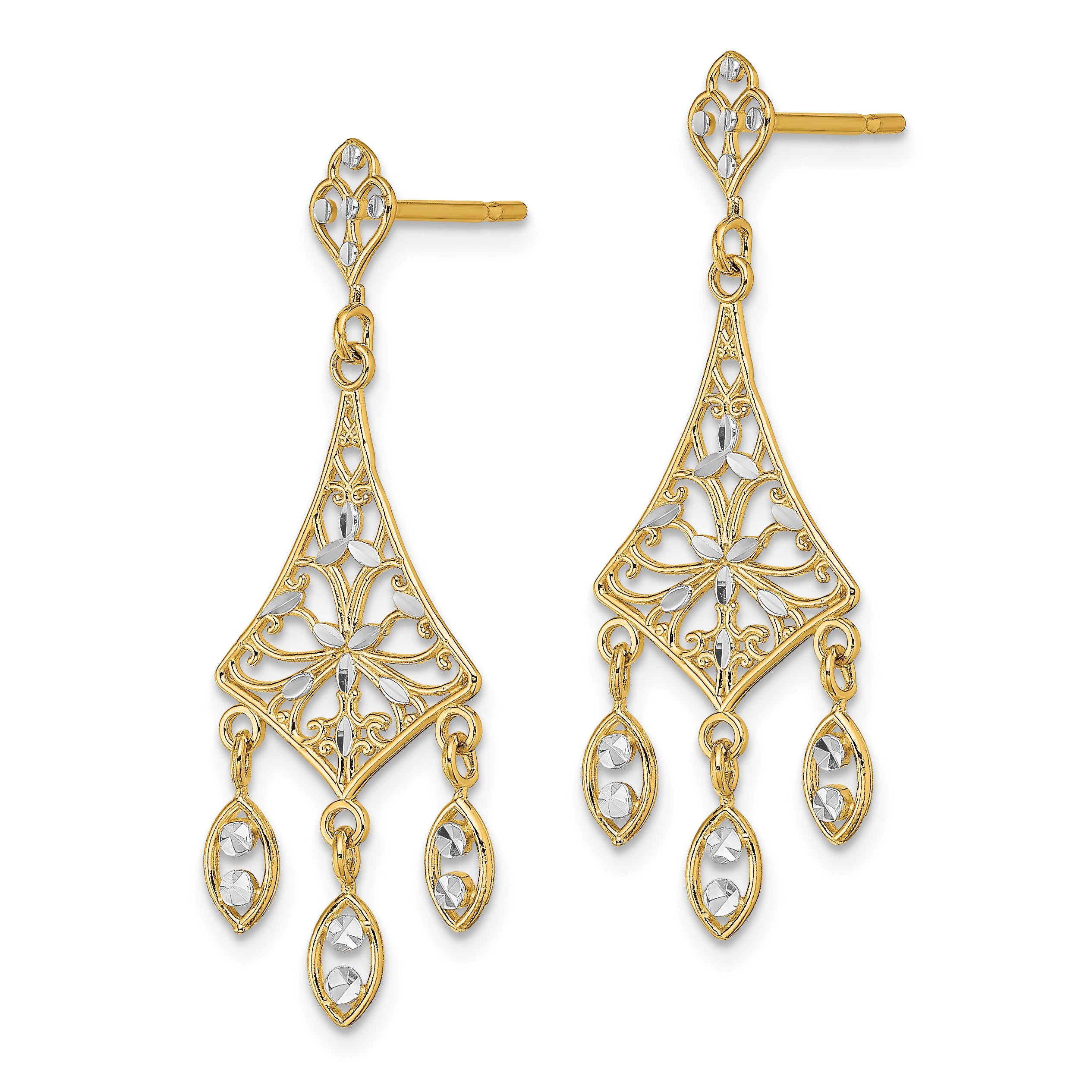 10K w/Rhodium Filigree Chandelier Dangle Earrings