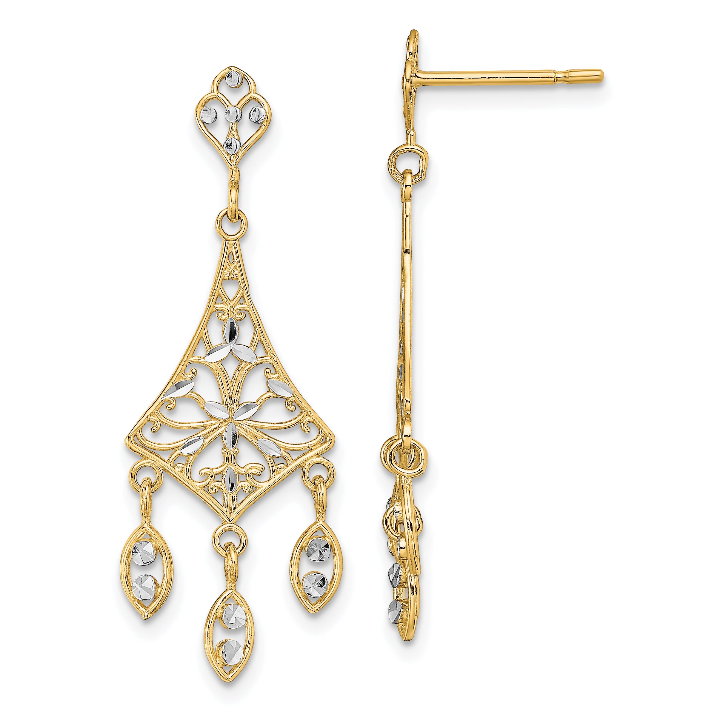 10K w/Rhodium Filigree Chandelier Dangle Earrings Main image
