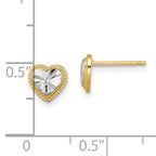 10K W/ Rhodium D/C Heart Post Earrings