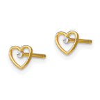 10k w/ Rhodium D/C Heart Post Earrings