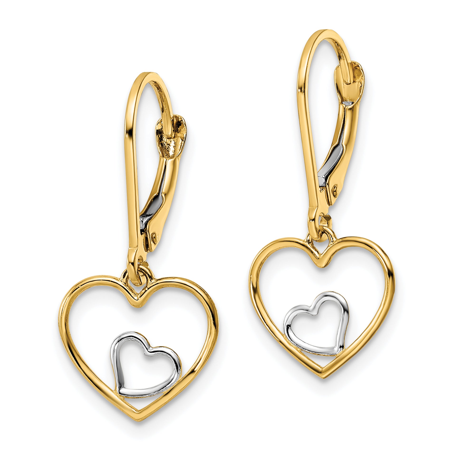 10k w/Rhodium Heart in Heart Leverback Dangle Earrings Secondary image
