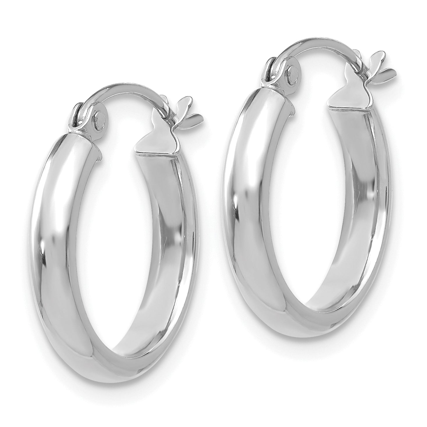 10k White Gold Round Tube Hoop Earrings