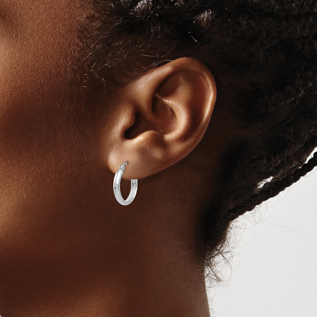 10k White Gold Round Tube Hoop Earrings