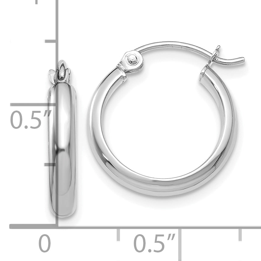 10k White Gold Round Tube Hoop Earrings
