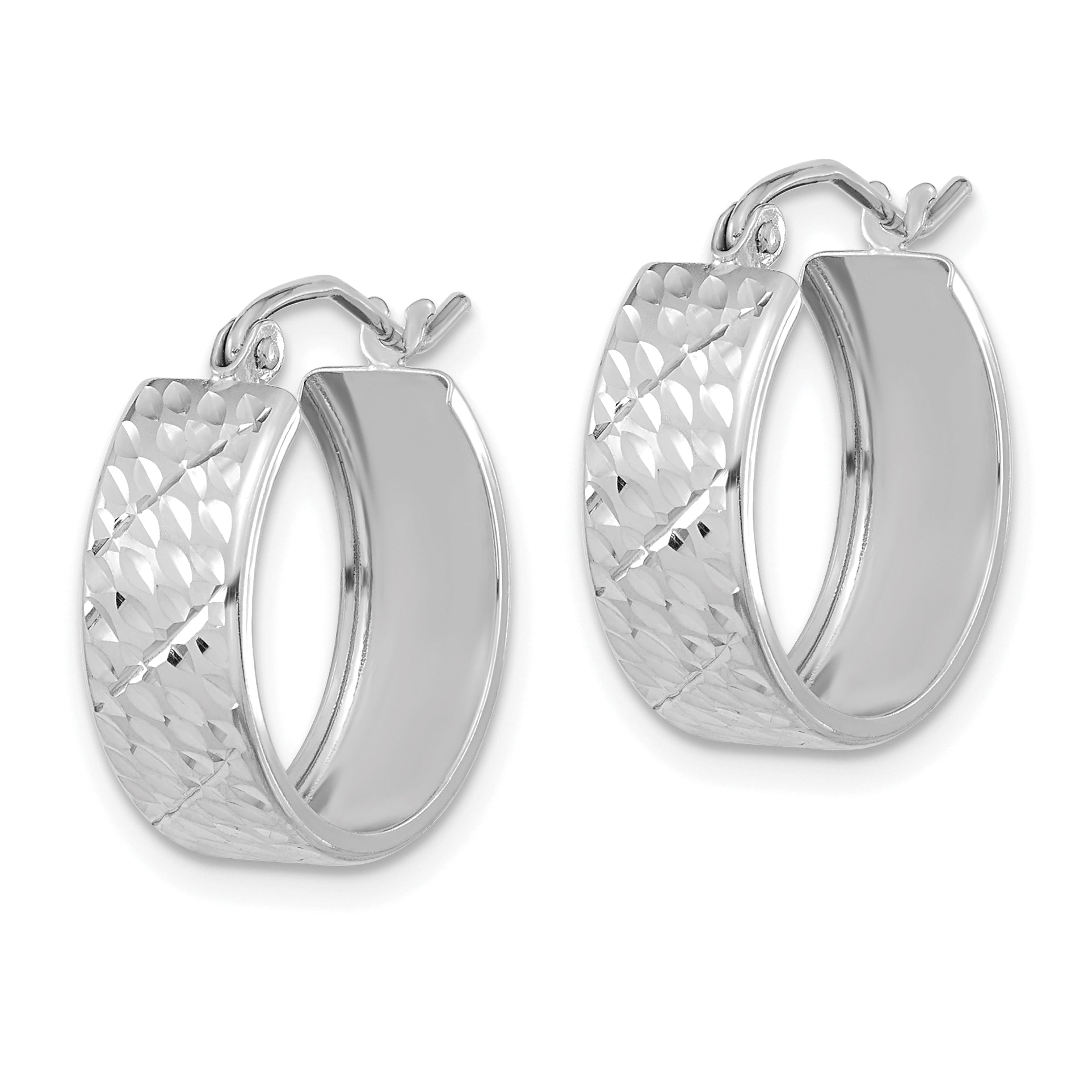 10k White Gold Diamond-cut Hoop Earrings