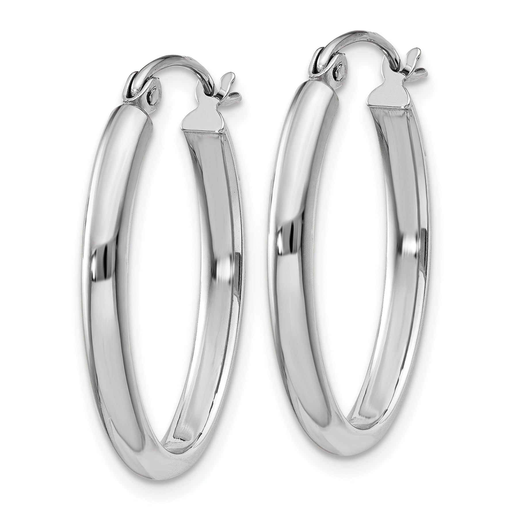 10k White Gold Polished 2.75mm Oval Tube Hoop Earrings