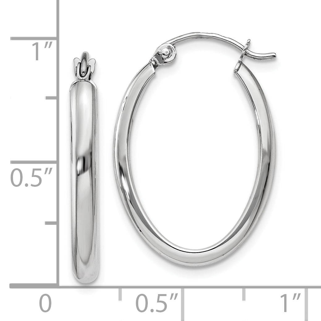 10k White Gold Polished 2.75mm Oval Tube Hoop Earrings