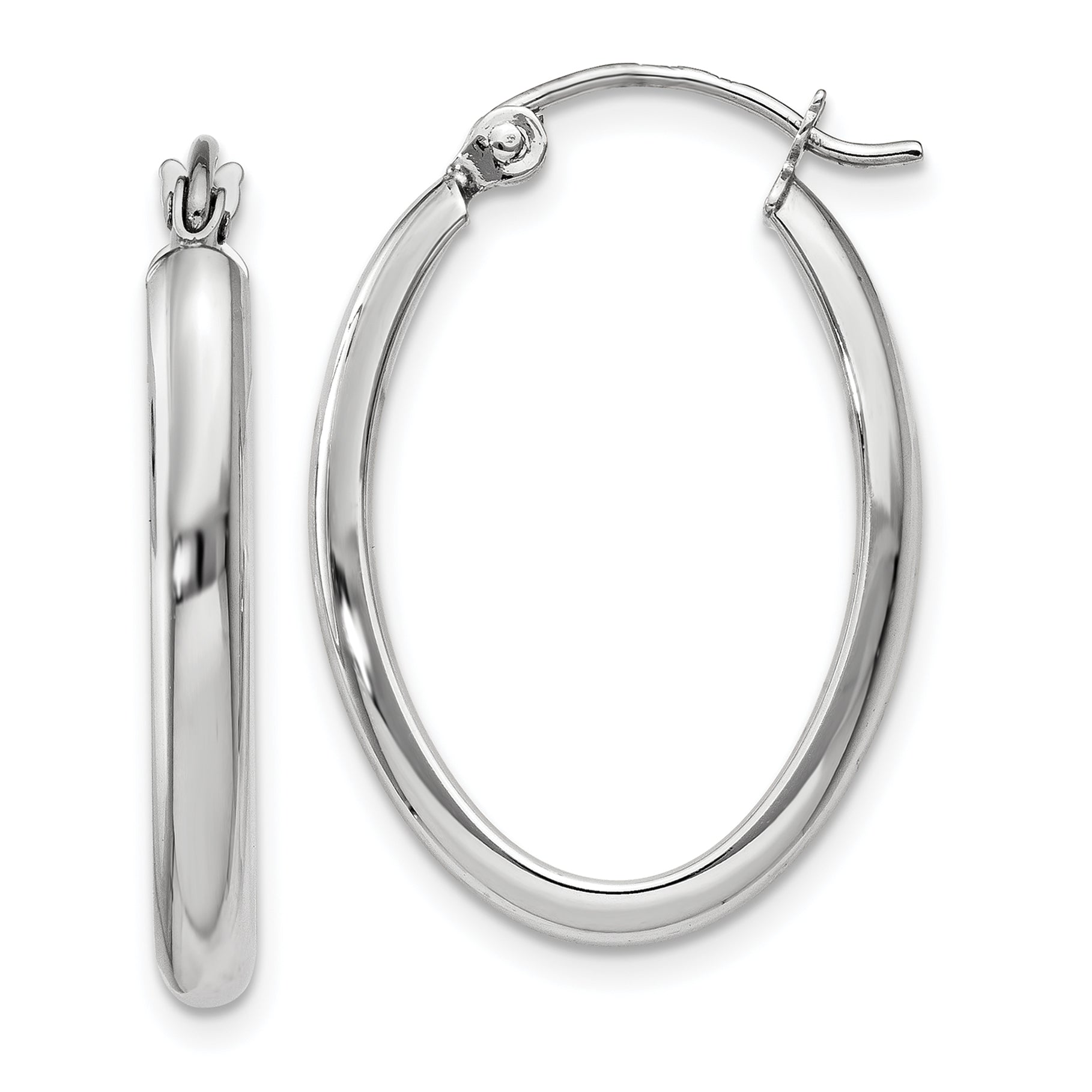 10k White Gold Polished 2.75mm Oval Tube Hoop Earrings Main image