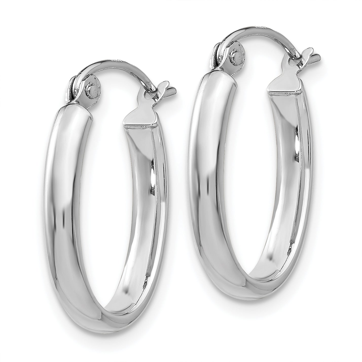 10k White Gold Polished 2.75mm Oval Tube Hoop Earrings