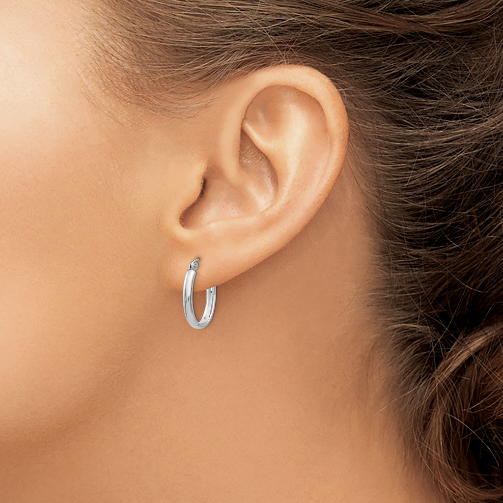 10k White Gold Polished 2.75mm Oval Tube Hoop Earrings