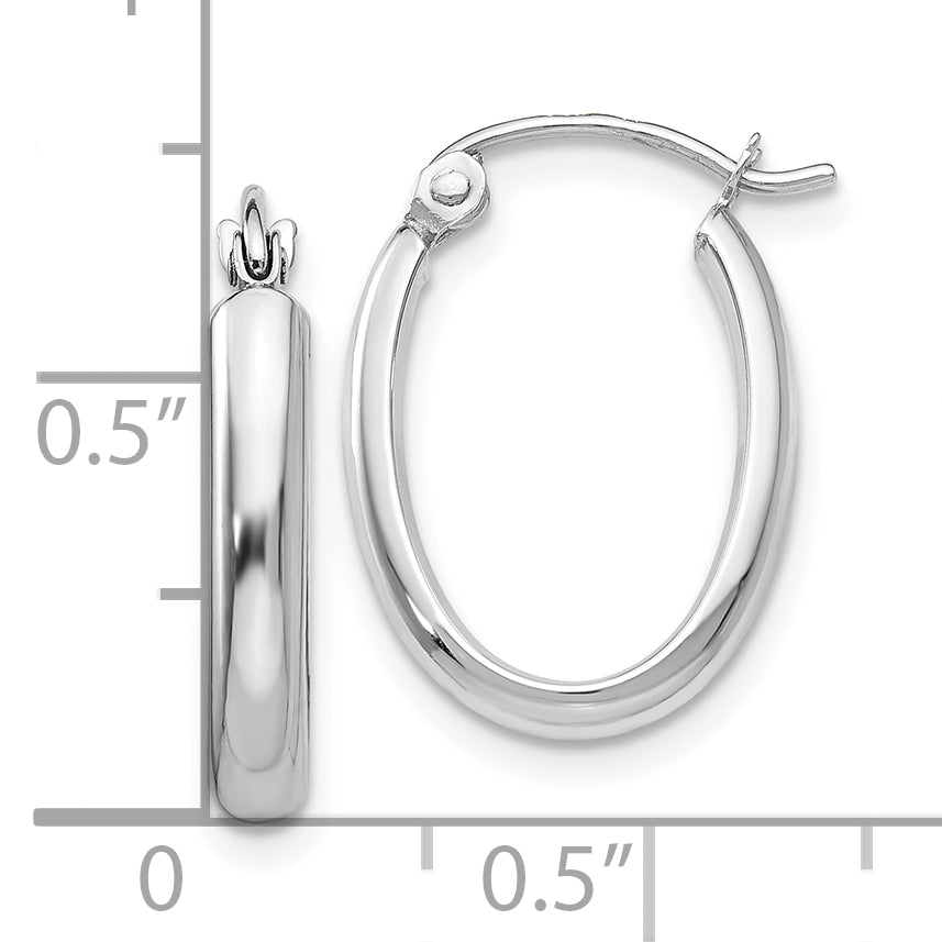 10k White Gold Polished 2.75mm Oval Tube Hoop Earrings