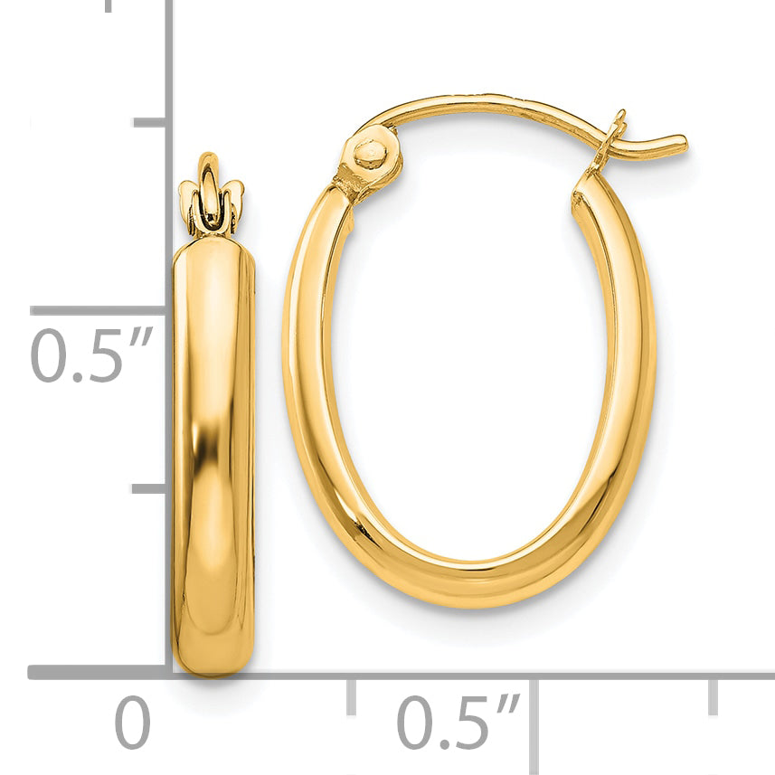 10k Polished 2.75mm Oval Tube Hoop Earrings
