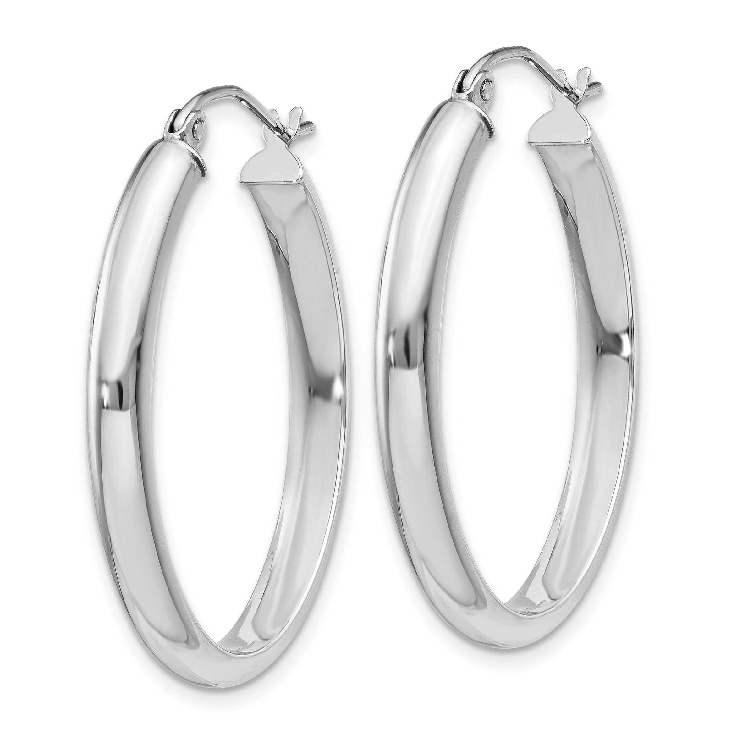 10k White Gold Polished 3.75mm Oval Tube Hoop Earrings
