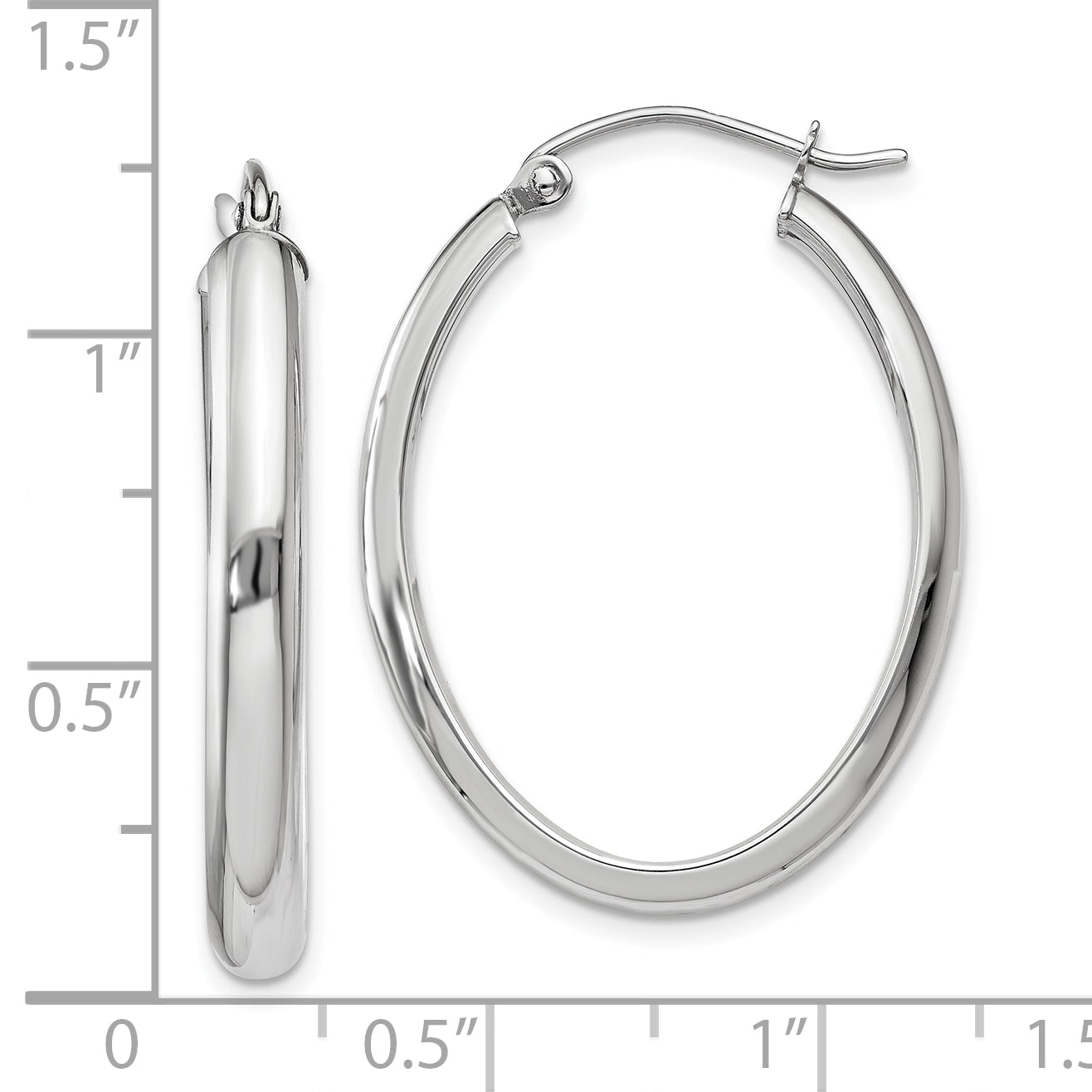 10k White Gold Polished 3.75mm Oval Tube Hoop Earrings