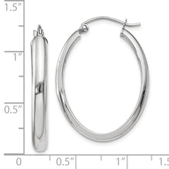 10k White Gold Polished 3.75mm Oval Tube Hoop Earrings