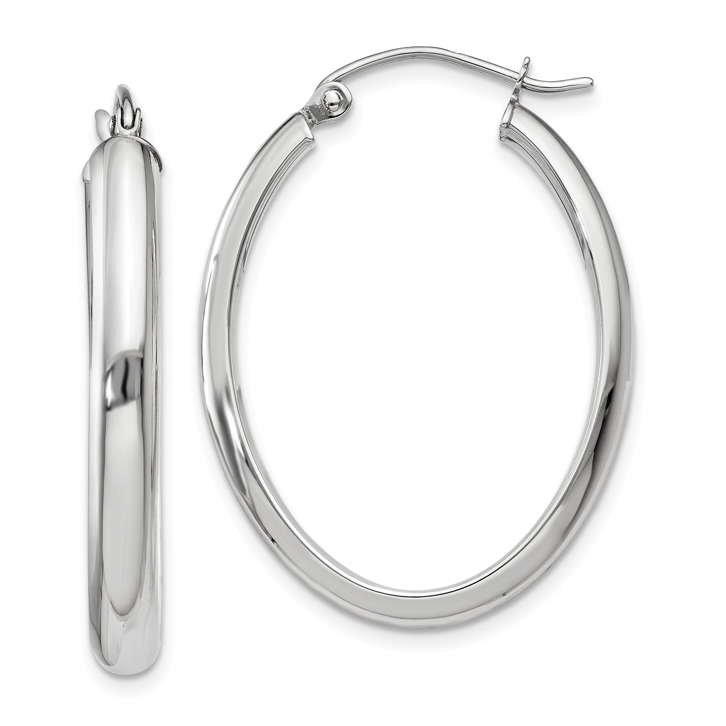 10k White Gold Polished 3.75mm Oval Tube Hoop Earrings Main image