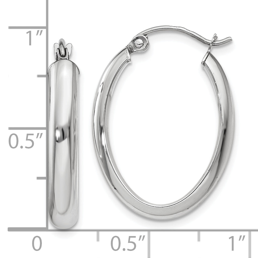10k White Gold Polished 3.75mm Oval Tube Hoop Earrings