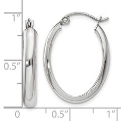 10k White Gold Polished 3.75mm Oval Tube Hoop Earrings