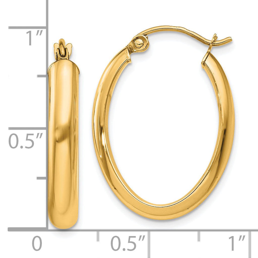 10k Polished 3.75mm Oval Tube Hoop Earrings
