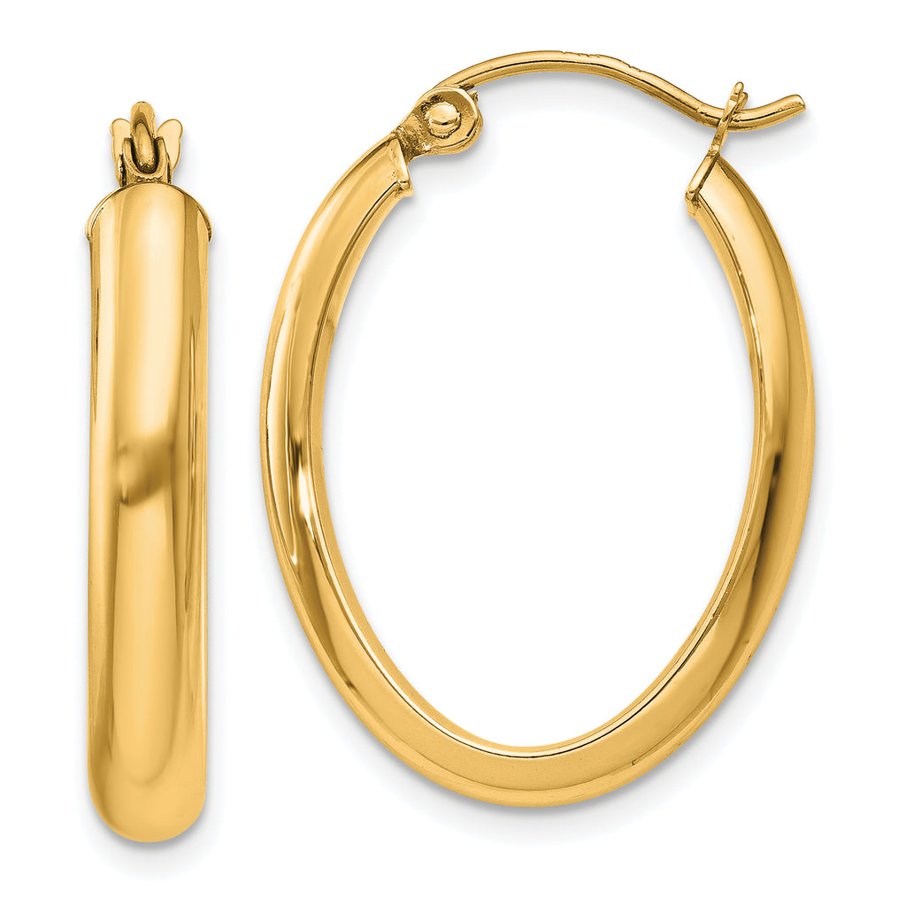 10k Polished 3.75mm Oval Tube Hoop Earrings