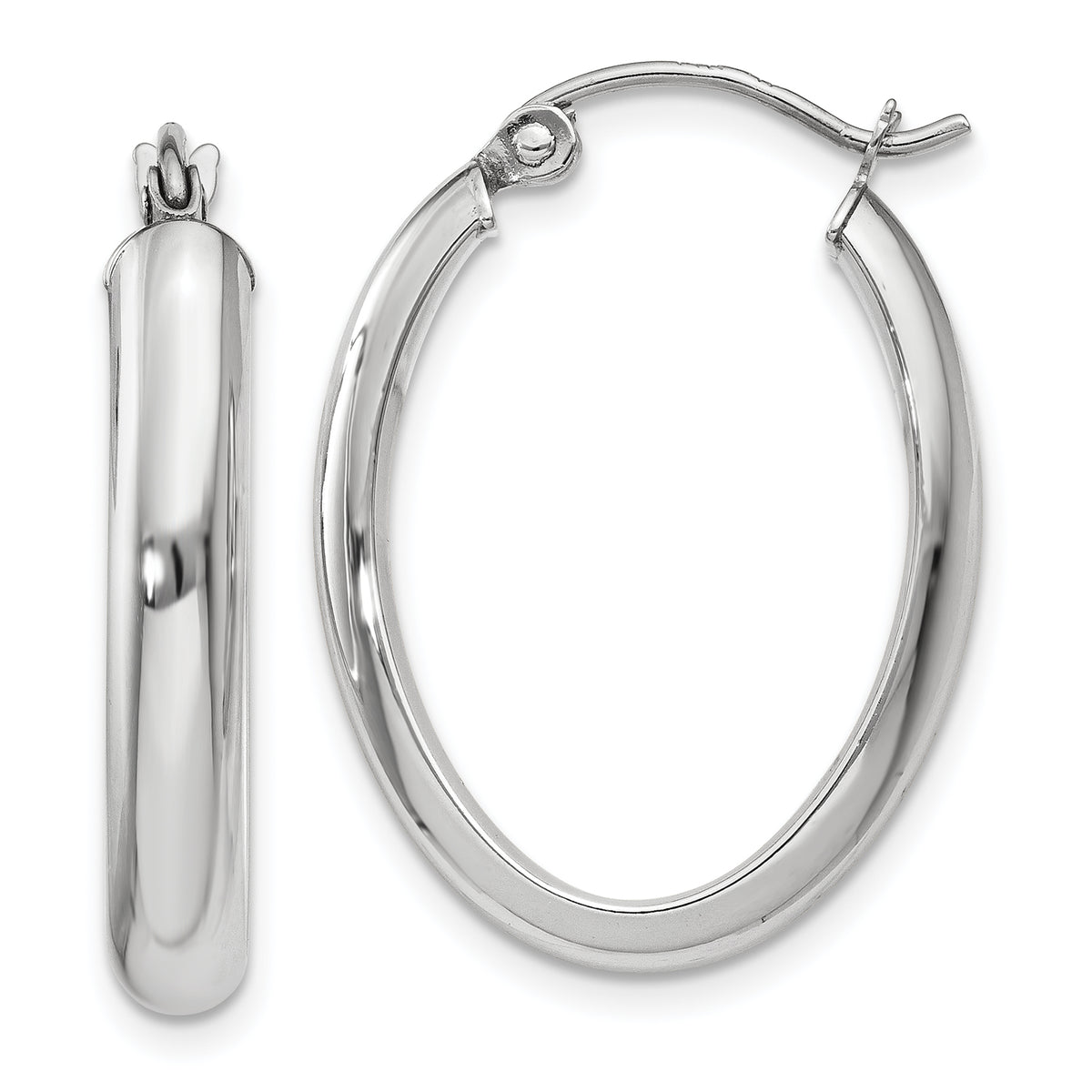 10k White Gold Polished 3.75mm Oval Tube Hoop Earrings