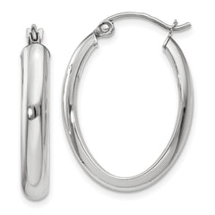 10k White Gold Polished 3.75mm Oval Tube Hoop Earrings