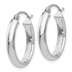 10k White Gold Polished 3.75mm Oval Tube Hoop Earrings