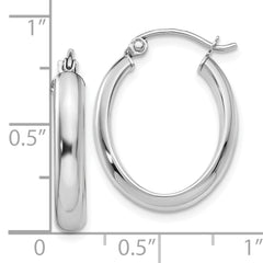 10k White Gold Polished 3.75mm Oval Tube Hoop Earrings