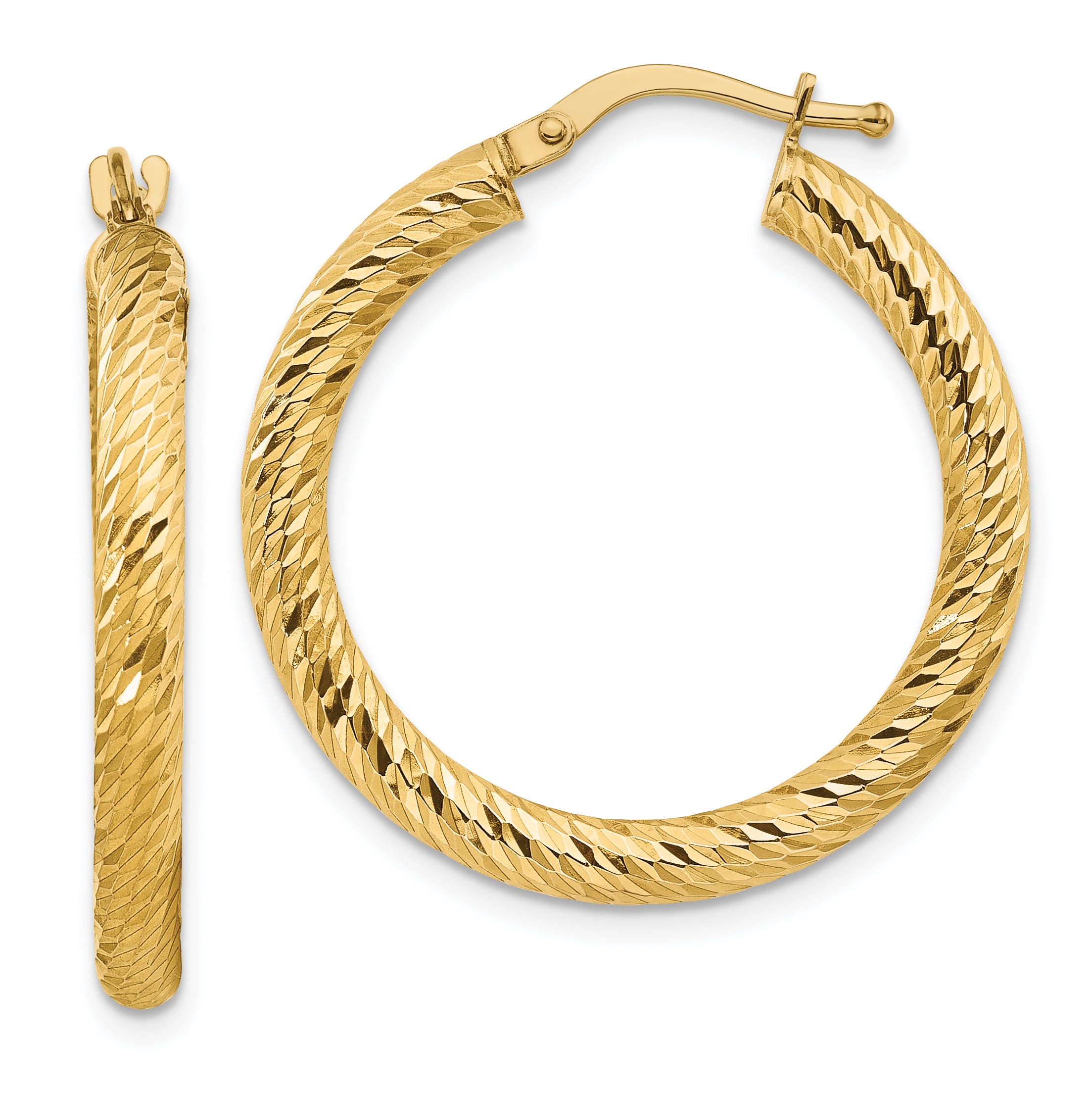 10k 3x20 Diamond-cut Round Hoop Earrings Main image