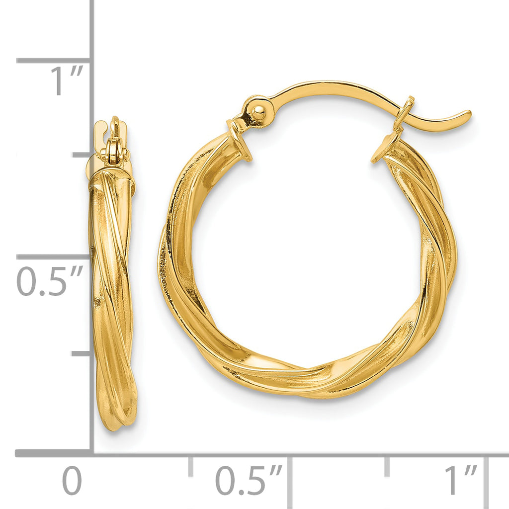 10k Polished Twisted 2.5mm Hoop Earrings