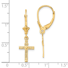10K Textured Heart In Cross Leverback Earrings
