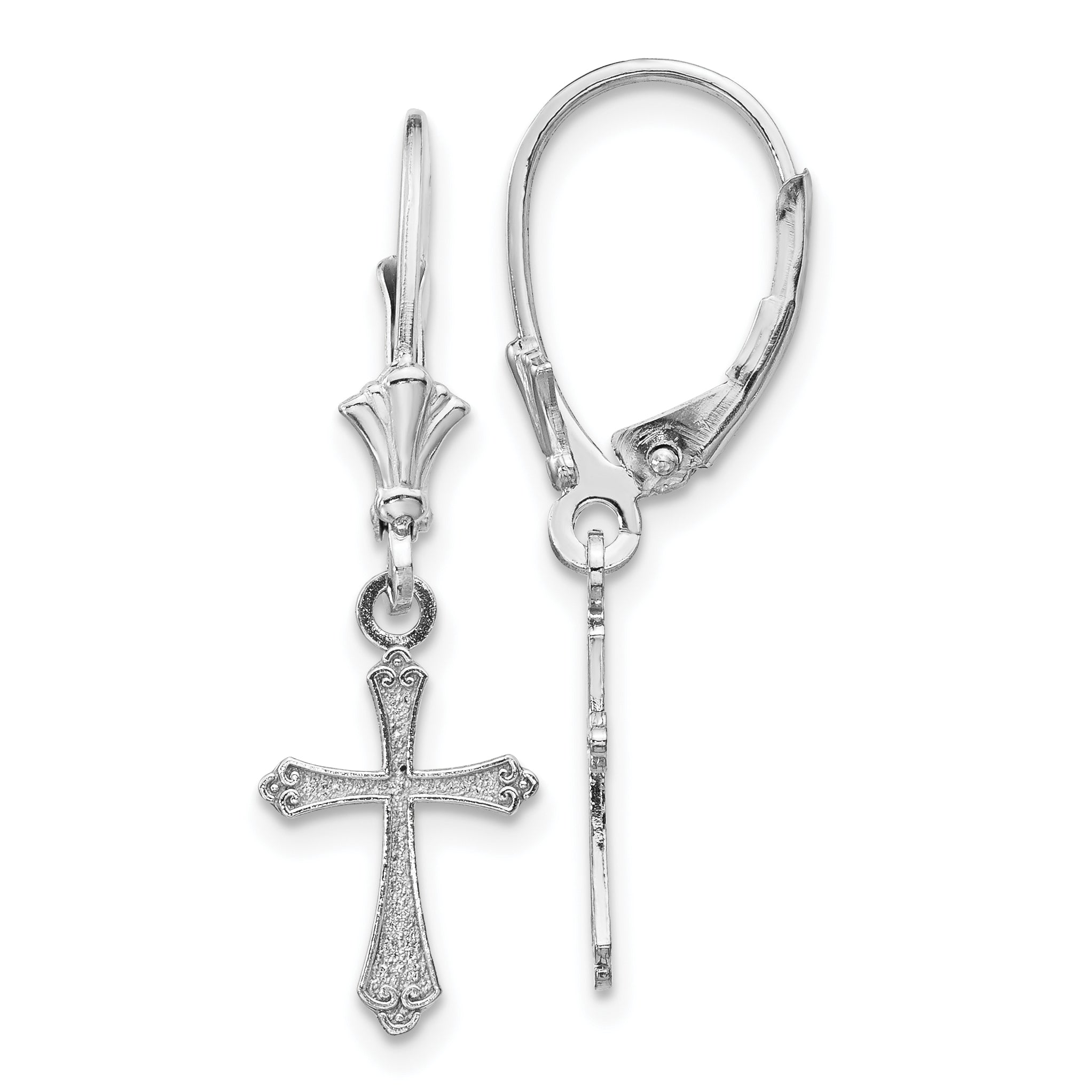 10k White Gold Cross Leverback Earrings Main image