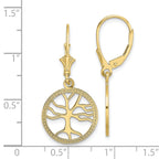 10K Tree of Life In Round Frame Leverback Earrings