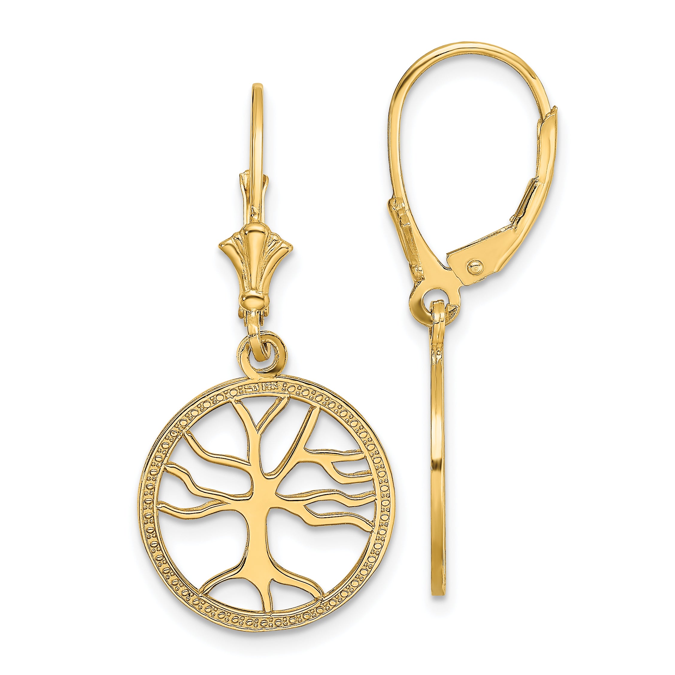 10K Tree of Life In Round Frame Leverback Earrings Main image