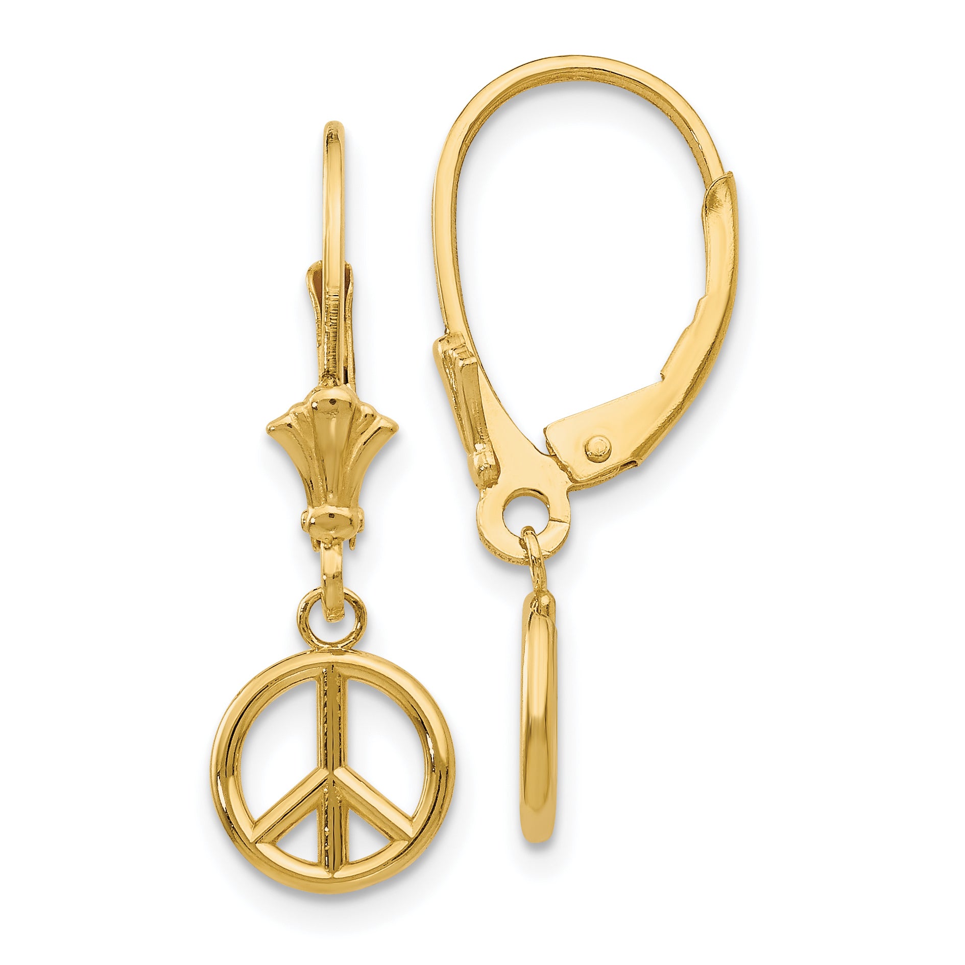 10K 3-D Peace Symbol Leverback Earrings Main image