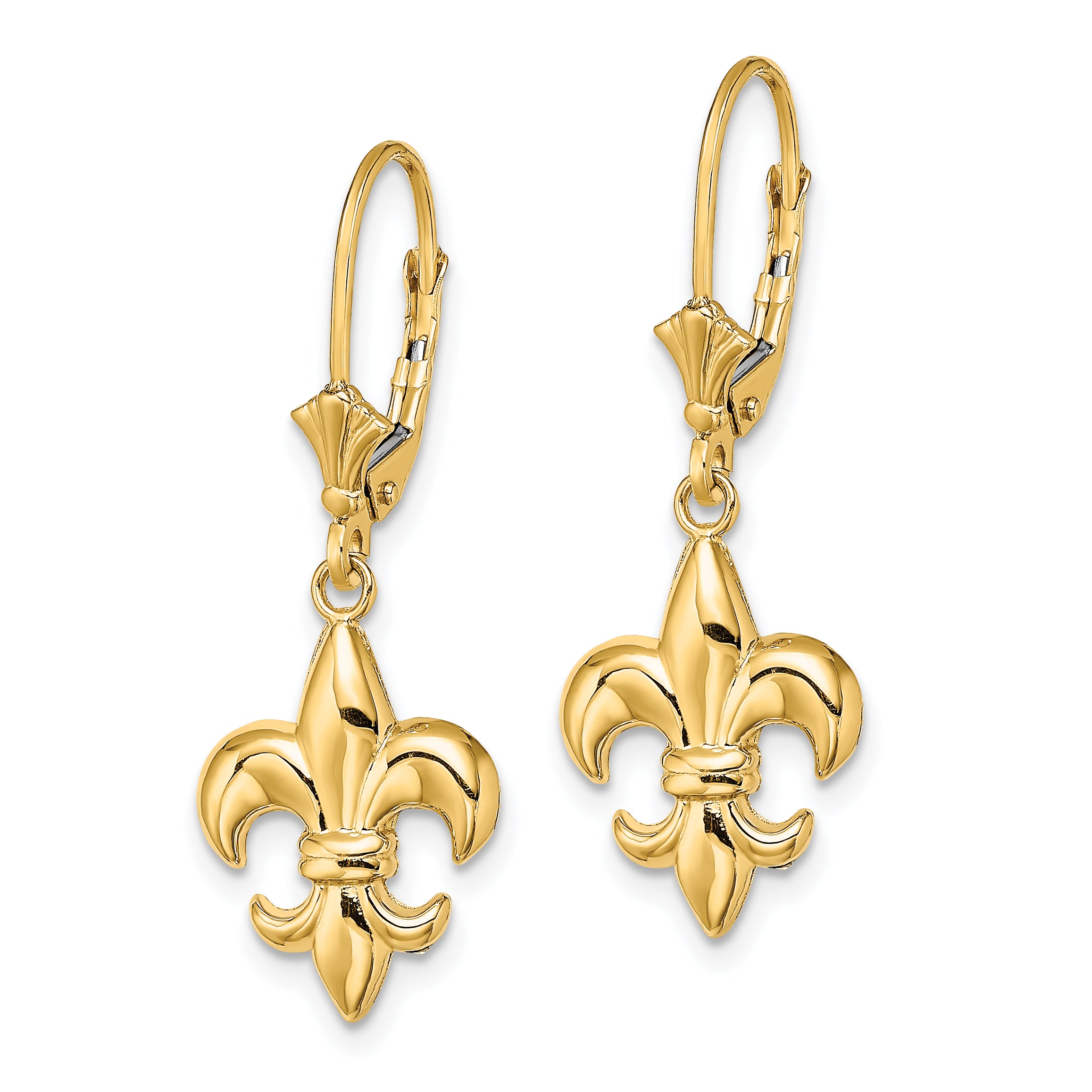10K Small Fleur-de-Lis Leverback EARRINGS Secondary image